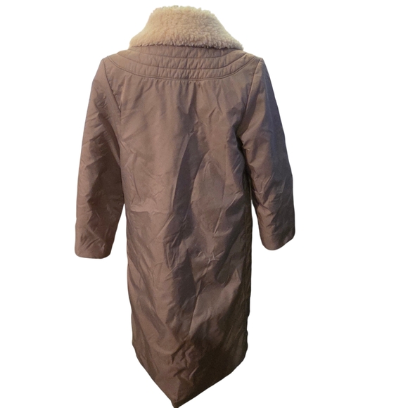 Women's White Stag Taupe Puffer Coat with Cream Faux Shearling Collar - Picture 4 of 7